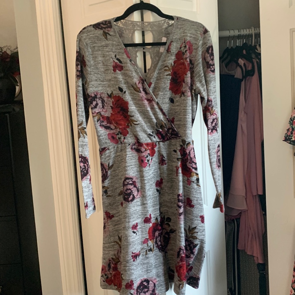 Heather grey & floral dress.
